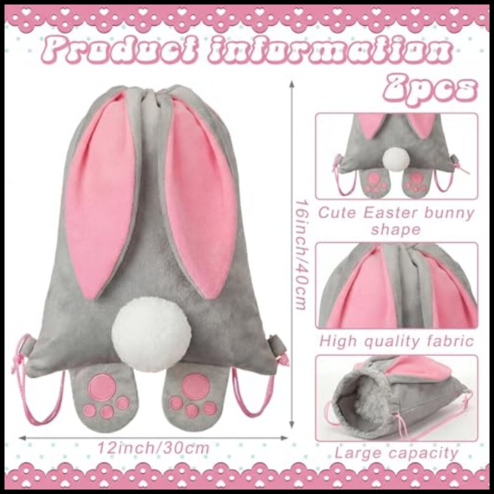 Large Velvet Easter Bunny Drawstring Backpack Reu… - image 3